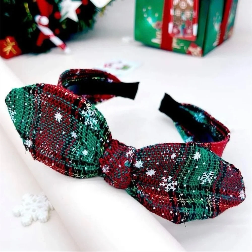 Christmas Topknot Headband, Holiday Headpiece, Plaid Headpiece, Holiday Headband